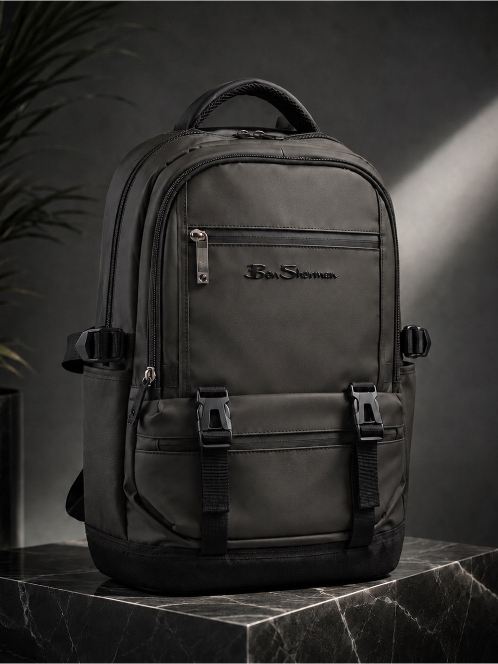 Ben Sherman Black Double-Compartment Backpack